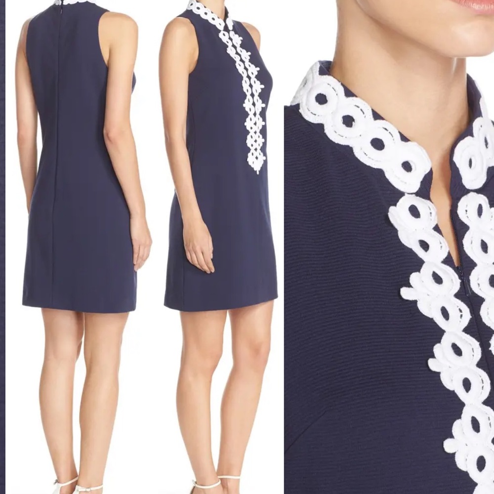 Lilly Pulitzer Navy Mini Dress with White Crochet Appliqué - Picture 2 of 3